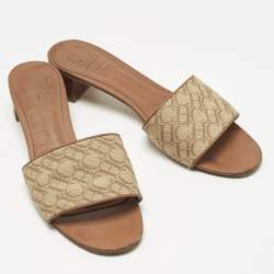 Pre Owned CH Carolina Herrera Brown Monogram Canvas Matryoshka Slide Sandals Size 39
