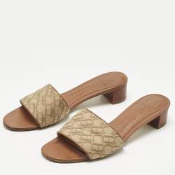 Pre Owned CH Carolina Herrera Brown Monogram Canvas Matryoshka Slide Sandals Size 39