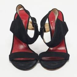 Pre Owned CH Carolina Herrera Black Suede Ankle Strap Sandals Size 39
