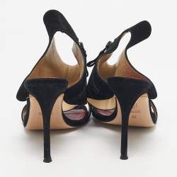 Pre Owned CH Carolina Herrera Black Suede Ankle Strap Sandals Size 39