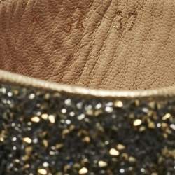 Pre Owned CH Carolina Herrera Metallic Glitter and Leather  Wedge Espadrille Sandals Size 37