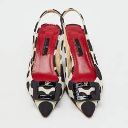 Pre Owned CH Carolina Herrera Black/White Canvas Polka Dot Slingback Pumps Size 38