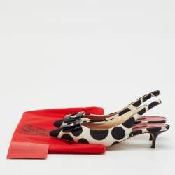 Pre Owned CH Carolina Herrera Black/White Canvas Polka Dot Slingback Pumps Size 38