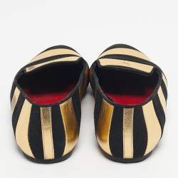 Pre Owned CH Carolina Herrera Black/Gold Leather and Suede Smoking Slippers Size 38