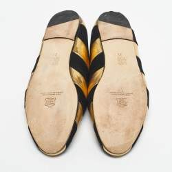 Pre Owned CH Carolina Herrera Black/Gold Leather and Suede Smoking Slippers Size 38