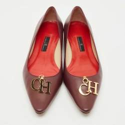 Pre Owned CH Carolina Herrera Burgundy Leather Smoking Slippers Size 37