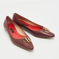Pre Owned CH Carolina Herrera Burgundy Leather Smoking Slippers Size 37
