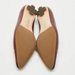 Pre Owned CH Carolina Herrera Burgundy Leather Smoking Slippers Size 37