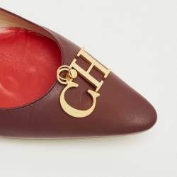 Pre Owned CH Carolina Herrera Burgundy Leather Smoking Slippers Size 37