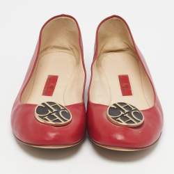 Pre Owned CH Carolina Herrera Red Leather Logo Ballet Flats Size 38