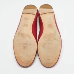 Pre Owned CH Carolina Herrera Red Leather Logo Ballet Flats Size 38