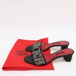 Pre Owned CH Carolina Herrera Black Satin And Glitter Slide Sandals Size 37