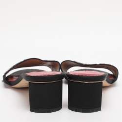 Pre Owned CH Carolina Herrera Black Satin And Glitter Slide Sandals Size 37