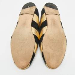 Pre Owned CH Carolina Herrera Black/Gold Leather and Suede Smoking Slippers Size 38