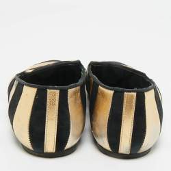 Pre Owned CH Carolina Herrera Black/Gold Leather and Suede Smoking Slippers Size 38