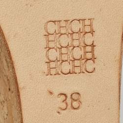 مملوكة مسبقًا CH Carolina Herrera Black Patent Leather Peep Toe Bow Espadrille Wedge Sandals Size 38