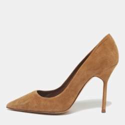 Pre Owned CH Carolina Herrera Brown Suede Pointed Toe Pumps Size 38
