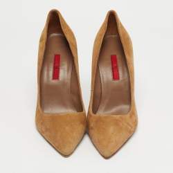 Pre Owned CH Carolina Herrera Brown Suede Pointed Toe Pumps Size 38