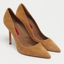 Pre Owned CH Carolina Herrera Brown Suede Pointed Toe Pumps Size 38