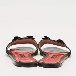 Pre Owned CH Carolina Herrera Black Leather Bow Flat Slides Size 36