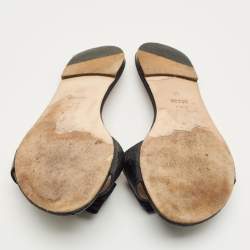 Pre Owned CH Carolina Herrera Black Leather Bow Flat Slides Size 36