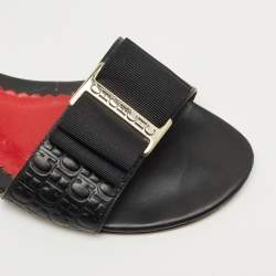 Pre Owned CH Carolina Herrera Black Leather Bow Flat Slides Size 36