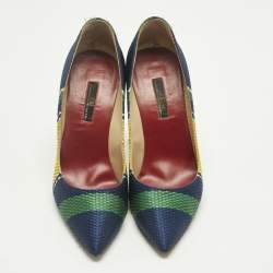 Pre Owned CH Carolina Herrera Multicolor Woven Fabric Stripe Pointed Toe Pumps Size 38