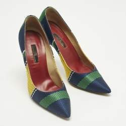 Pre Owned CH Carolina Herrera Multicolor Woven Fabric Stripe Pointed Toe Pumps Size 38