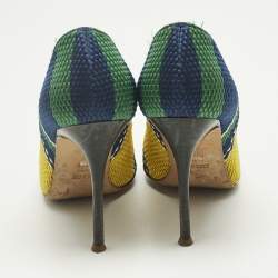 Pre Owned CH Carolina Herrera Multicolor Woven Fabric Stripe Pointed Toe Pumps Size 38