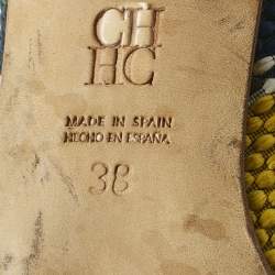 Pre Owned CH Carolina Herrera Multicolor Woven Fabric Stripe Pointed Toe Pumps Size 38