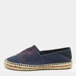 Pre Owned CH Carolina Herrera Navy Blue Canvas Espadrille Flats Size 37