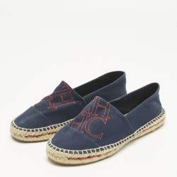 Pre Owned CH Carolina Herrera Navy Blue Canvas Espadrille Flats Size 37