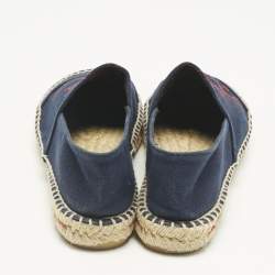 Pre Owned CH Carolina Herrera Navy Blue Canvas Espadrille Flats Size 37