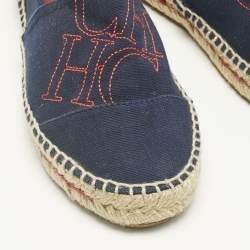 Pre Owned CH Carolina Herrera Navy Blue Canvas Espadrille Flats Size 37