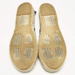 Pre Owned CH Carolina Herrera Navy Blue Canvas Espadrille Flats Size 37