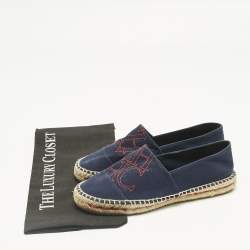 Pre Owned CH Carolina Herrera Navy Blue Canvas Espadrille Flats Size 37