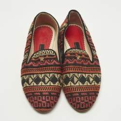 مملوكة مسبقًا CH Carolina Herrera Size 37 Multicolor Woven Fabric Smoking Slippers