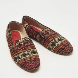 مملوكة مسبقًا CH Carolina Herrera Size 37 Multicolor Woven Fabric Smoking Slippers