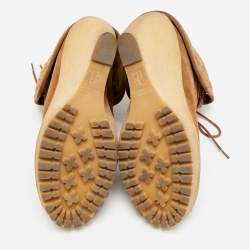 Pre Owned حذاء بوت سي إتش كارولينا هيريرا سويدي بني بطول الكاحل بكعب إسفين مقاس 37