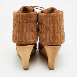 Pre Owned حذاء بوت سي إتش كارولينا هيريرا سويدي بني بطول الكاحل بكعب إسفين مقاس 37