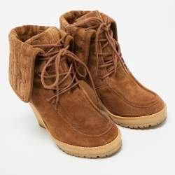 Pre Owned حذاء بوت سي إتش كارولينا هيريرا سويدي بني بطول الكاحل بكعب إسفين مقاس 37