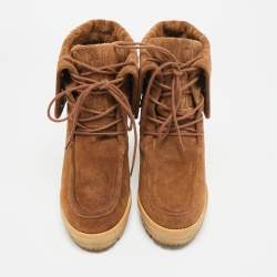 Pre Owned حذاء بوت سي إتش كارولينا هيريرا سويدي بني بطول الكاحل بكعب إسفين مقاس 37