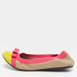 Pre Owned CH Carolina Herrera Size 38 Multicolor Leather and Patent Leather Scrunch Ballet Flats
