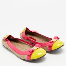 Pre Owned CH Carolina Herrera Size 38 Multicolor Leather and Patent Leather Scrunch Ballet Flats