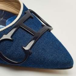 Pre Owned صندل سليب-باك سي إتش كارولينا هيريرا أول حرف إنسيجنيا دينم أزرق كحلي وجلد مقاس 39