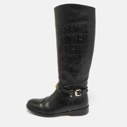Pre Owned CH Carolina Herrera Riding Size 38 Black Leather Knee Length Boots