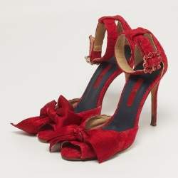 مملوكة مسبقًا CH Carolina Herrera Size 36 Red Lace and Satin Bow Ankle Strap Sandals