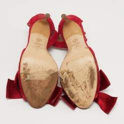 مملوكة مسبقًا CH Carolina Herrera Size 36 Red Lace and Satin Bow Ankle Strap Sandals