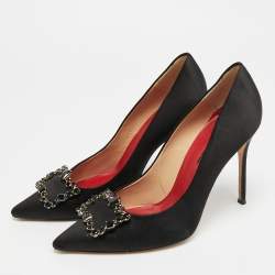 Pre Owned CH Carolina Herrera Size 40 Black Satin Crystal Embellished Pumps