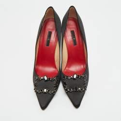 Pre Owned CH Carolina Herrera Size 40 Black Satin Crystal Embellished Pumps